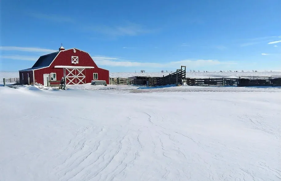 The red barn on a snowy day